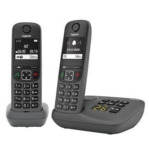 Siemens A695A Duo 2 téléphones DECT sans fil avec répondeur écran à haut contraste excellente qualité audio profils sonores réglables fonction mains libres, protection des appels, gris - Publicité