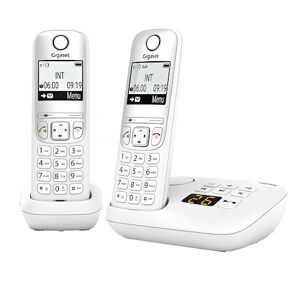 Siemens A695A Duo 2 téléphones DECT sans fil avec répondeur écran à haut contraste excellente qualité audio profils sonores réglables fonction mains libres, protection des appels, blanc - Publicité