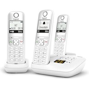 Siemens A695A Trio 3 téléphones DECT sans Fil avec répondeur écran à Haut Contraste Excellente qualité Audio profils sonores réglables Fonction Mains Libres Protection d'appels, Blanc - Publicité