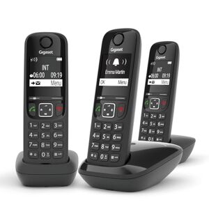 Siemens AS690A Trio 3 téléphones DECT sans fil avec répondeur écran à haut contraste excellente qualité audio profils sonores réglables fonction mains libres protection des appels, noir - Publicité