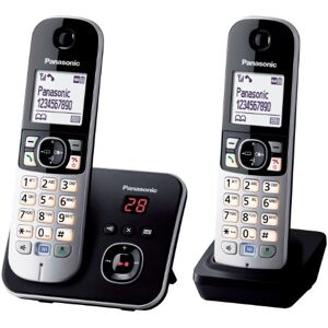 Panasonic KX-TG6822FRB DECT Téléphone Sans Fil Répondeur Numérique, Base et 2 Combinés, Haut-Parleur Mains Libres, Identification de l'Appelant, Blocage des Appels Indésirables, LCD, Noir - Publicité