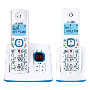 Alcatel F530 Voice Duo, téléphone sans fil avec répondeur et 2 combinés, blocage d'appels et fonction mains libres Blanc/Bleu - Publicité