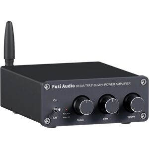 Nördic Fosi Audio Bluetooth 5.0 & R/L forstærker 100W x 2 med volumen, bas og diskant kontrol, sort