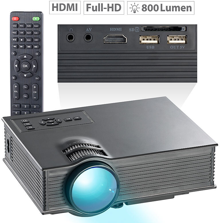 SceneLights LCD-LED-Beamer LB-8300.wl, SVGA, Miracast, DLNA & AirPlay, 800 x 480