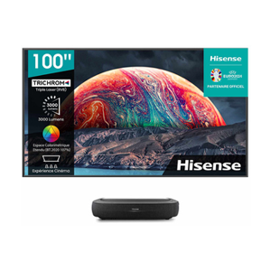 Hisense 100L9HD Pack console ultra courte focale Laser TV + écran ALR Fresnel fourni 100" - Publicité