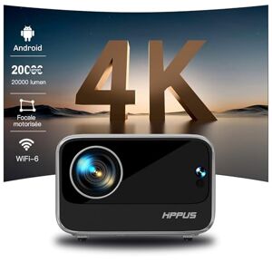 HIPPUS 【Android】  K10 Videoprojecteur 4k WiFi Bluetooth avec 20000 Lumens, Projecteur Video Boxsy Auto Focus/Keystone, Retroprojecteur Portable Home Cinéma 200" pour USBx2 HDMI AV Audio, Blanc - Publicité