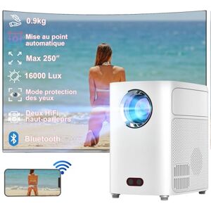 VenirCool Vidéoprojecteur 4K, Mise au Point électrique 16000 lux, Double Haut-Parleur Hi-FI, Miroir sans Fil 5G WiFi et Bluetooth Intégré, 250" pour la Mmaison (Blanc) - Publicité