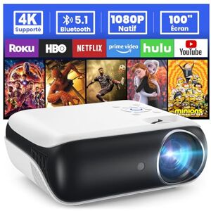 HOPVISION Projecteur 4K Supporté, Mini Projecteur Bluetooth 5.1 Home Cinéma 9500 lux Vidéoprojecteur, Natif Full HD 1080P Retroprojecteur 180'' pour Extérieur/Maison Fire Stick/Smartphone/PS5/HDMI - Publicité