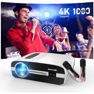 LUFVEBUT [Mise au Point Automatique et karaoké] Vidéoprojecteur 4K Home Cinéma, 1000 ANSI LED, lumière du Jour, avec écran et Microphones sans Fil, Full HD Smart Video Projecteur - Publicité