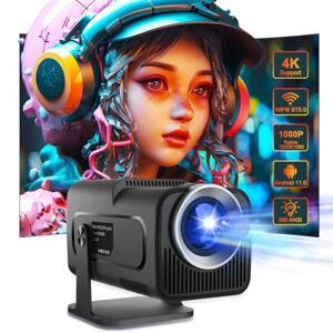 Alwtniet Mini Vidéo Projecteur 4K avec Android 11, 1080P Natif Projecteur Portable Fonction Auto Keystone WiFi 6 BT 5.0 390 ANSI, 150 Pouces, Conception de Rotation à 180° - Publicité