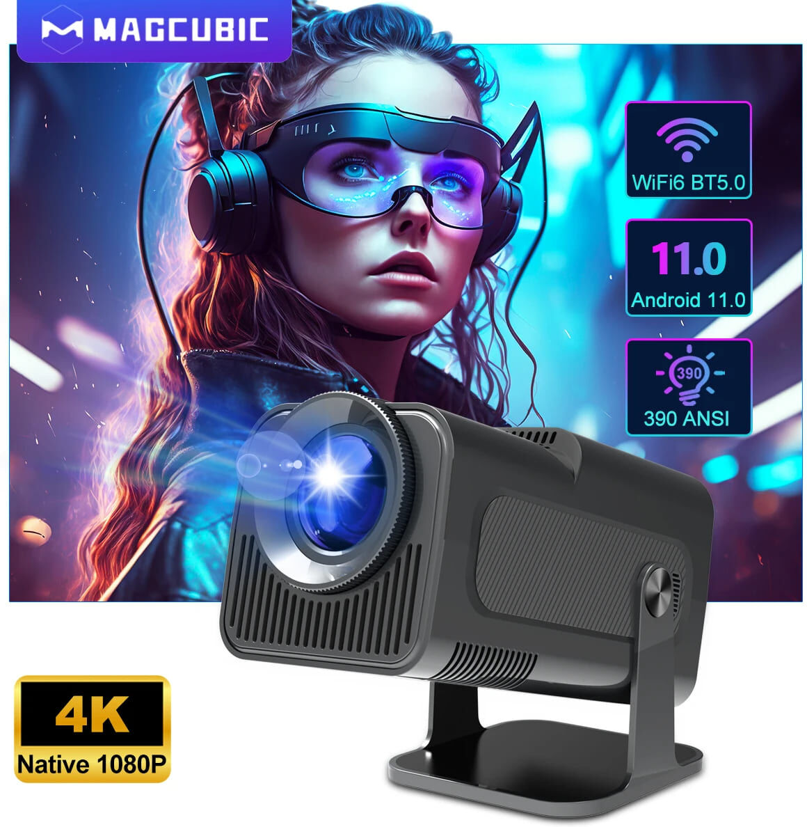 Magcubic 4K Native 1080P Android 11 Projector 390ANSI HY320 Dual Wifi6 BT5.0 Cinema Outdoor Portable Projetor Upgrated HY300