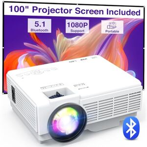 Mini Projector Portable with Screen, YOOYAA Bluetooth Projector Full HD 1080P 10000L, Outdoor Home Cinema Video Projector, Compatible with Smartphone/Laptop/TV Stick