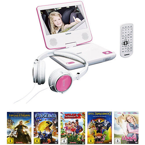 Lenco DVD-Player DVP-710 pink + Filmpaket 5 DVDs