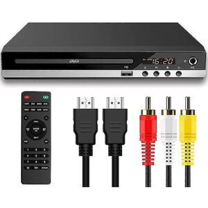 ESTONE Dvd-afspillere kompatible med tv med hdmi, dvd-afspillere, der spiller alle regioner, cd-afspiller kompatibel med hjemmestereosystem, hdmi og Rca-kabel inkluderet