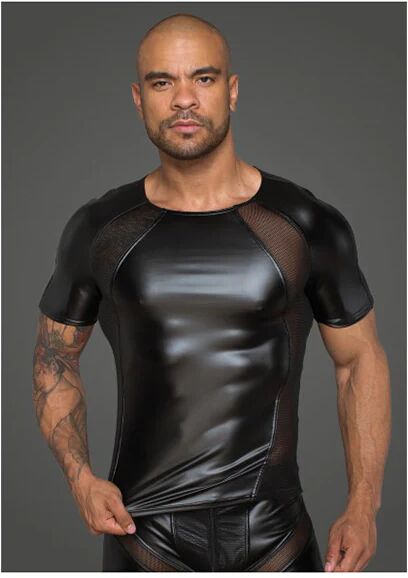 Noir Power Wetlook Men T Shirt With 3D Net