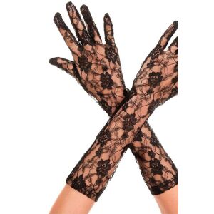 Music Legs Gants longs mi-bras noirs dentelle florale Noir