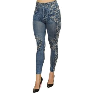 Fashion Diffusion Legging bleu effet jean delave imprime leopard Bleu