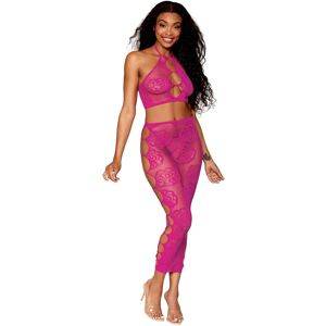 Ensemble Soutien-gorge et jupe longue en filet rose Rose