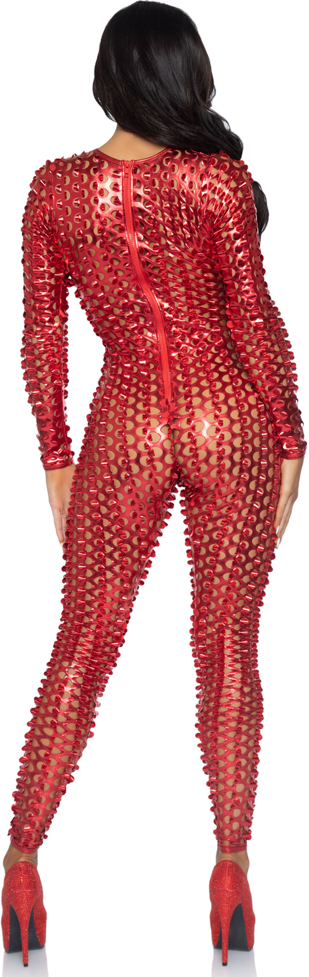 Leg Avenue Laser Cut Metallic Catsuit (Rood)