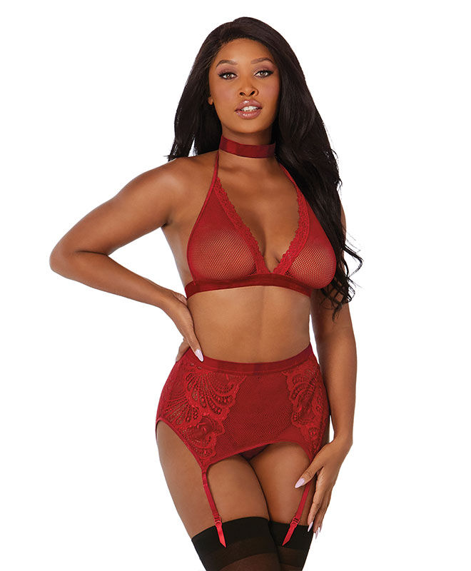 Dreamgirl Red Fishnet  Lace Set - One Size