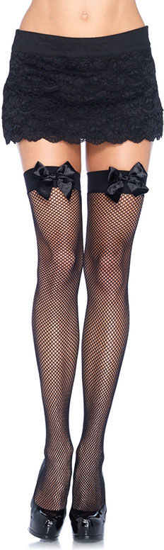 Leg Avenue - Fishnet Thigh High Bow Strømper - One Size