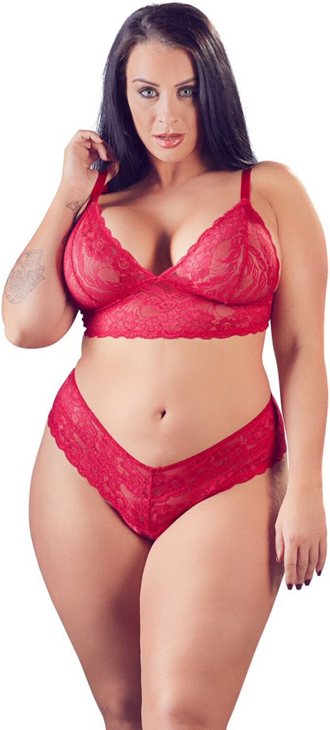 Cottelli Collection Cottelli BH-sett med Blonder Rød Plus Size