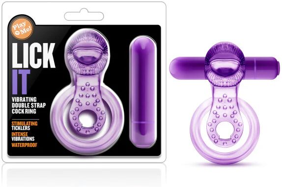 Play With Me - Lick It - Purple Vibrating Cock & Ball Rings