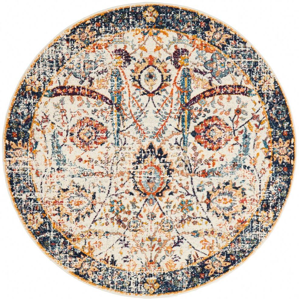 Unbranded Evoke Round Peacock Ivory Transitional Rug