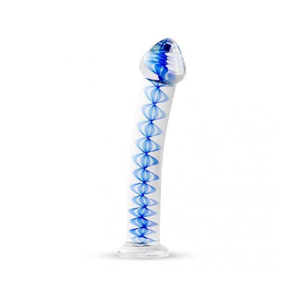 Unbranded Glass Dildo Transparent Blue Spiral