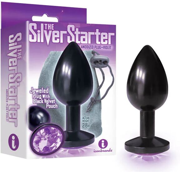 Icon Brands The Silver Starter Anodised Black Butt Plug With Violet Round Jewel