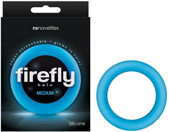 NS Novelties 55 Mm Firefly Halo Glow In Dark Blue Medium Cock Ring