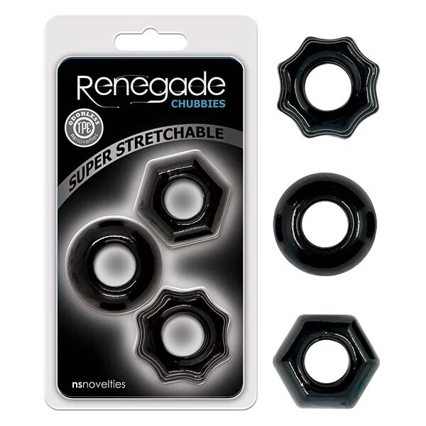 NS Novelties Renegade Chubbies Black Cock Rings Set Of 3