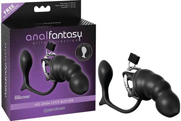 Pipedream Fantasy Elite Ass Gasm Cock Blocker Black Penis Cage With Anal Plug