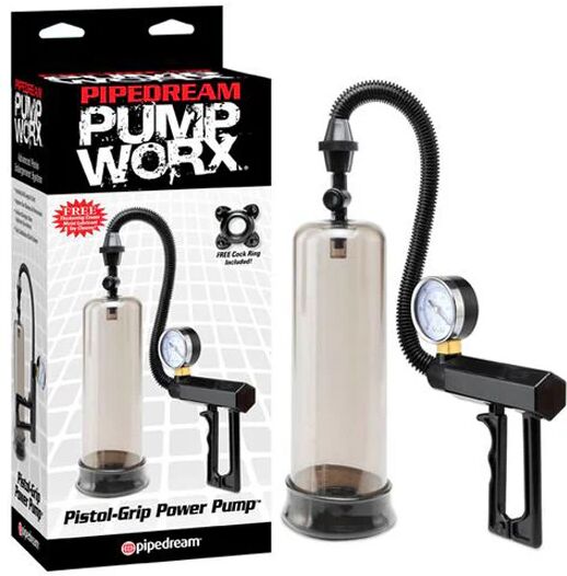 Pipedream Pump Worx Pistol Grip Power Penis Pump With Gauge Black