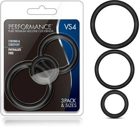 Blush Novelties Set Of 3 Sizes Performance Vs4 Pure Premium Silicone Cockrings Black