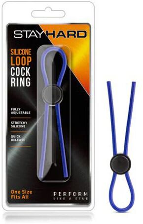 Blush Novelties Stay Hard Silicone Loop Cock Ring Blue Adjustable Lasso