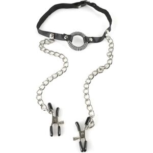 Fetish Fantasy Series Pipedream Fetish Fantasy: O-Ring Gag Nipple Clamps Silver, Svart