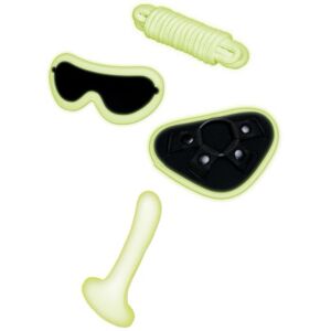 Whipsmart Glow In The Dark Strap-On Set With Eyemask & Silk Rope