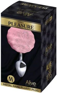 Alive Anal Pleasure Plug Liso Metal Pompón Rosa Talla M 1ud