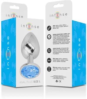 INTENSE Plug Anal Metal con Cristal Azul Talla L 1ud