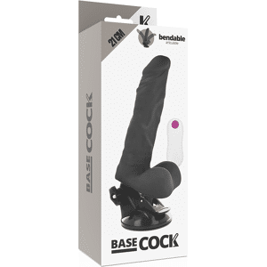 BASECOCK Gode Réaliste tésticule Noir 21 CM vibrant à ventouse