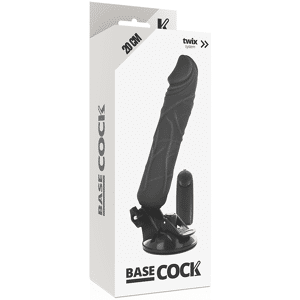 BASECOCK Gode Réaliste Noir 20 CM vibrant à ventouse