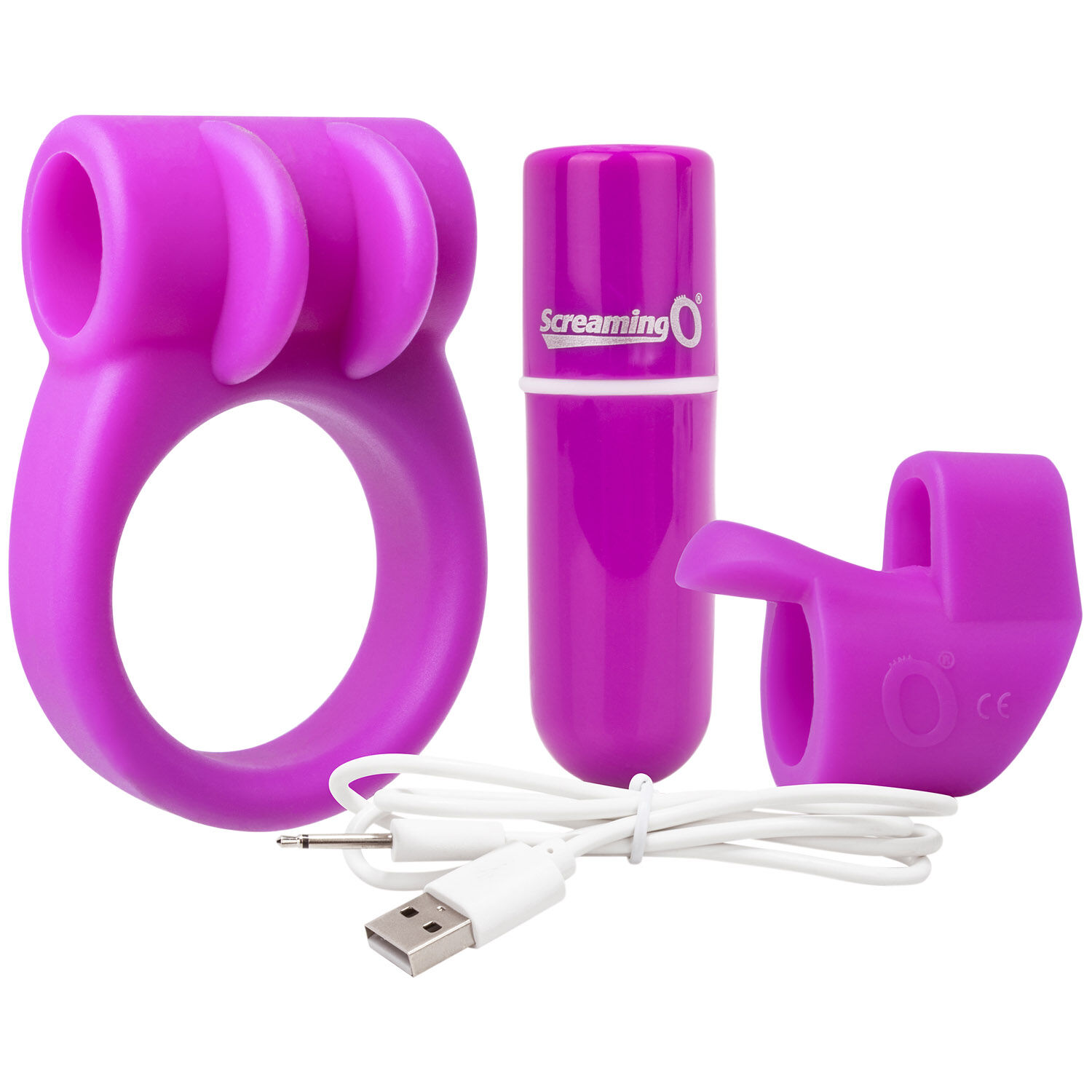 Screaming O Charged Combo Oppladbar Penisring og Fingervibrator