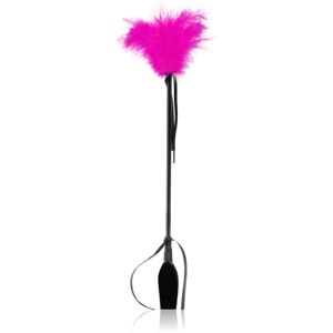 Secret play Riding Crop Black leather flogger with feather tickler Fuchsia 52 cm