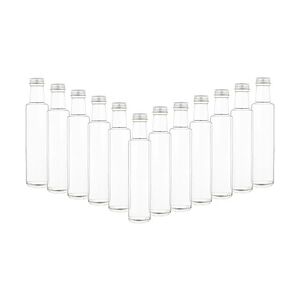 12er Set Glasflasche Dorica 250 ml + Schraubverschluss silber mit Goldrand Aluminium PP 31,5 zum abfüllen von Essig & Öl, Sirup, Most + Saft