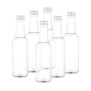 6er Set Geradhalsflasche 250ml + Schraubverschluss Deckel PP 28 Silber Aluminium zum abfüllen von Essig & Öl, Sirup, Most, Bier, Likör, Saft + Wein