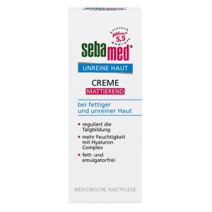 sebamed® Unreine Haut Creme Mattierend, Bei fettiger und Unreiner Haut; mattiert und verfeinert das Hautbild, 50 ml - Tube