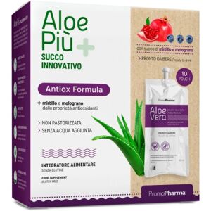 Promo Pharma Aloe Più Succo Innovativo 10 Pouch da 50ml Gusto Mirtillo e Melograno - Estratto di Aloe Vera per Benessere e Gusto Fruttato