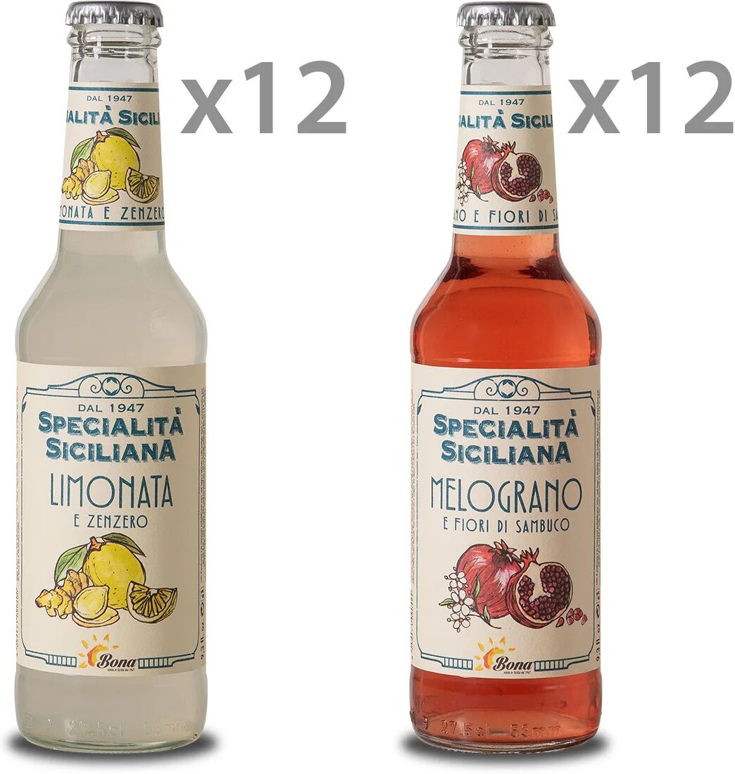 Bona 24 bottiglie miste: 12 Limonata e Zenzero - 12 Melograno e Fiori di Sambuco