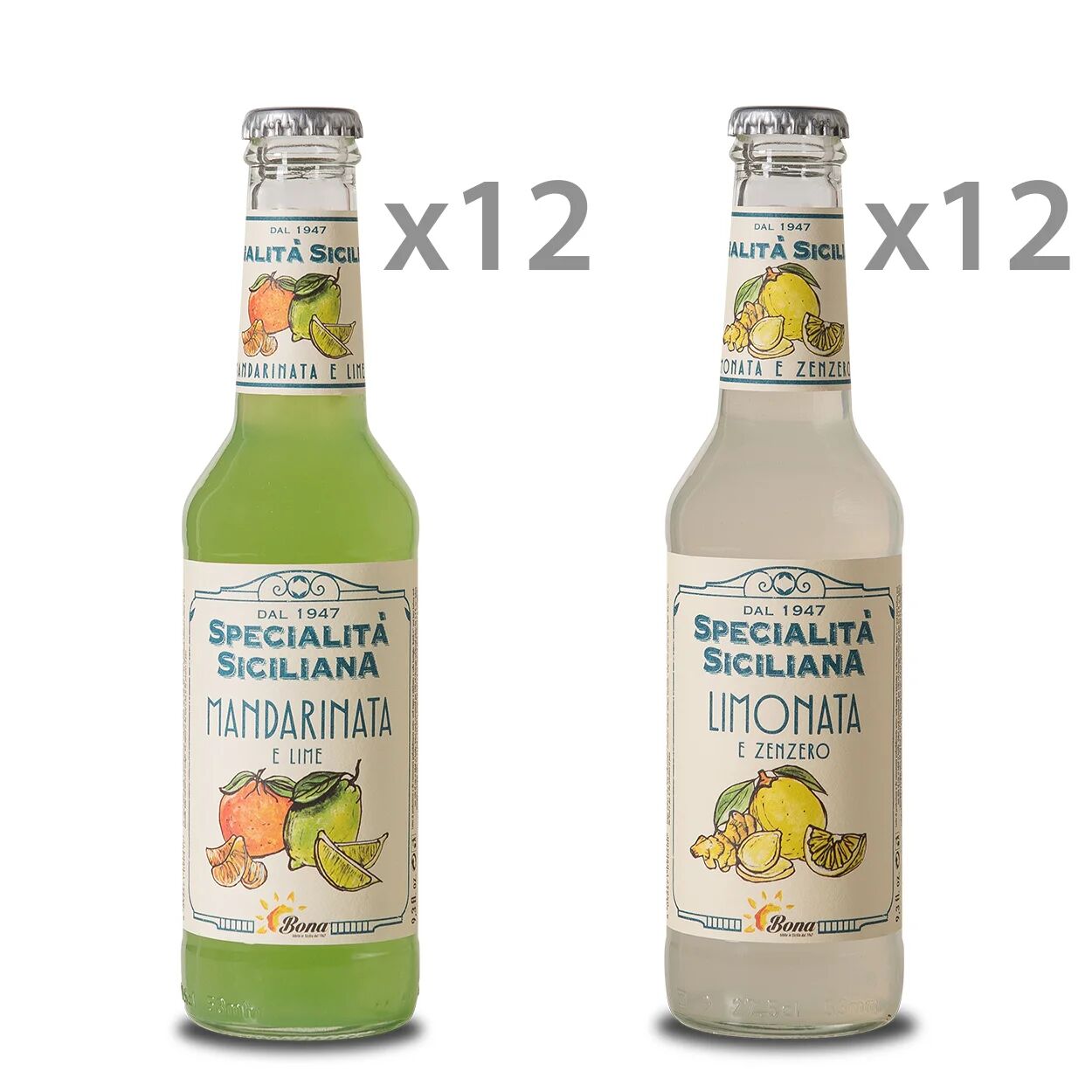 Bona 24 bottiglie miste: 12 Mandarinata e Lime - 12 Limonata e Zenzero